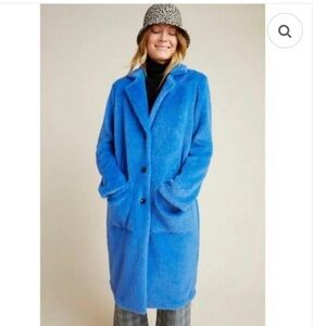 Anthropologie x San Tiago Vibrant Blue Teddy Coat, size M